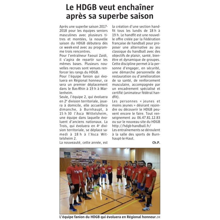 Le HDGB veut enchaîner après sa superbe saison